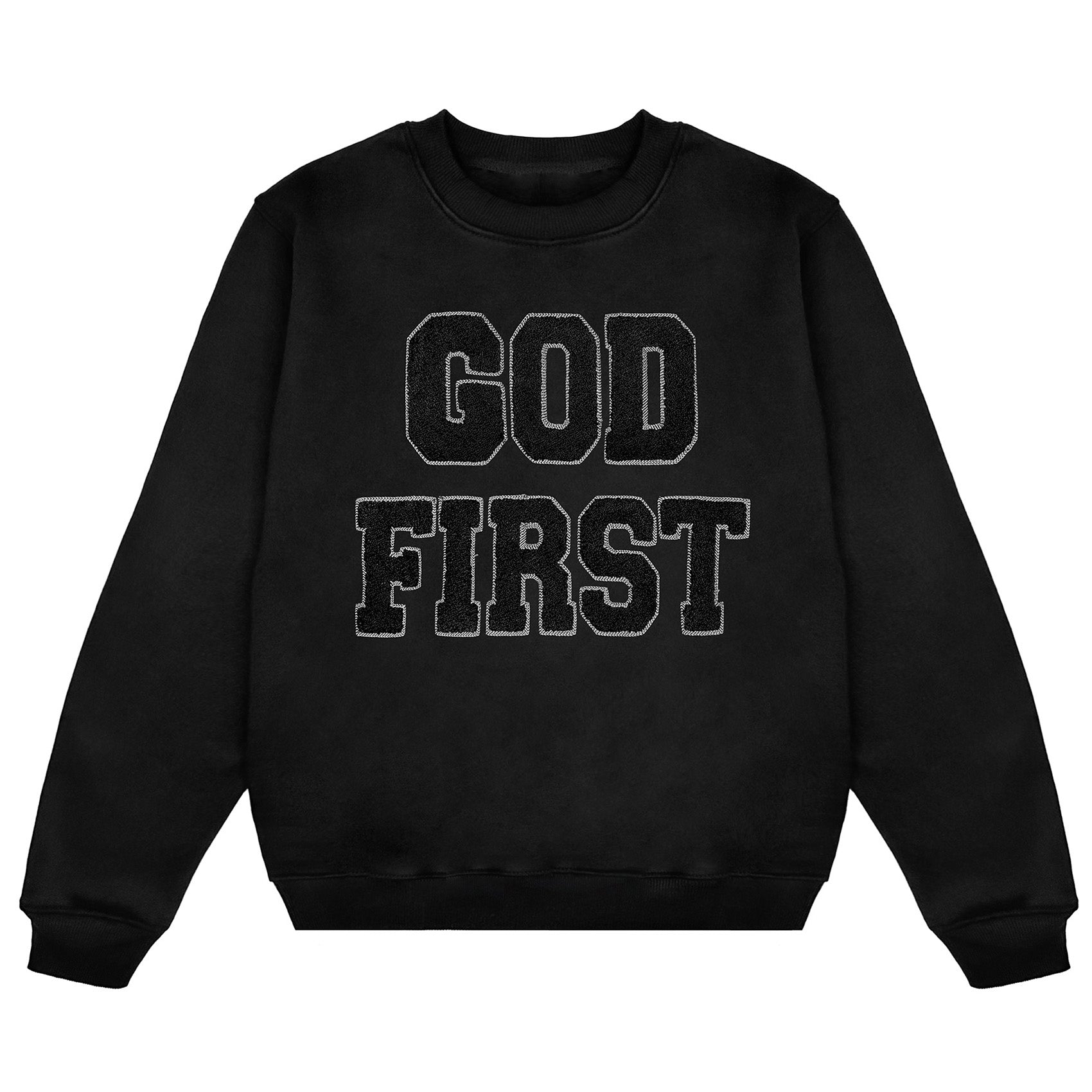 God First Chenille Crew- Black on Black