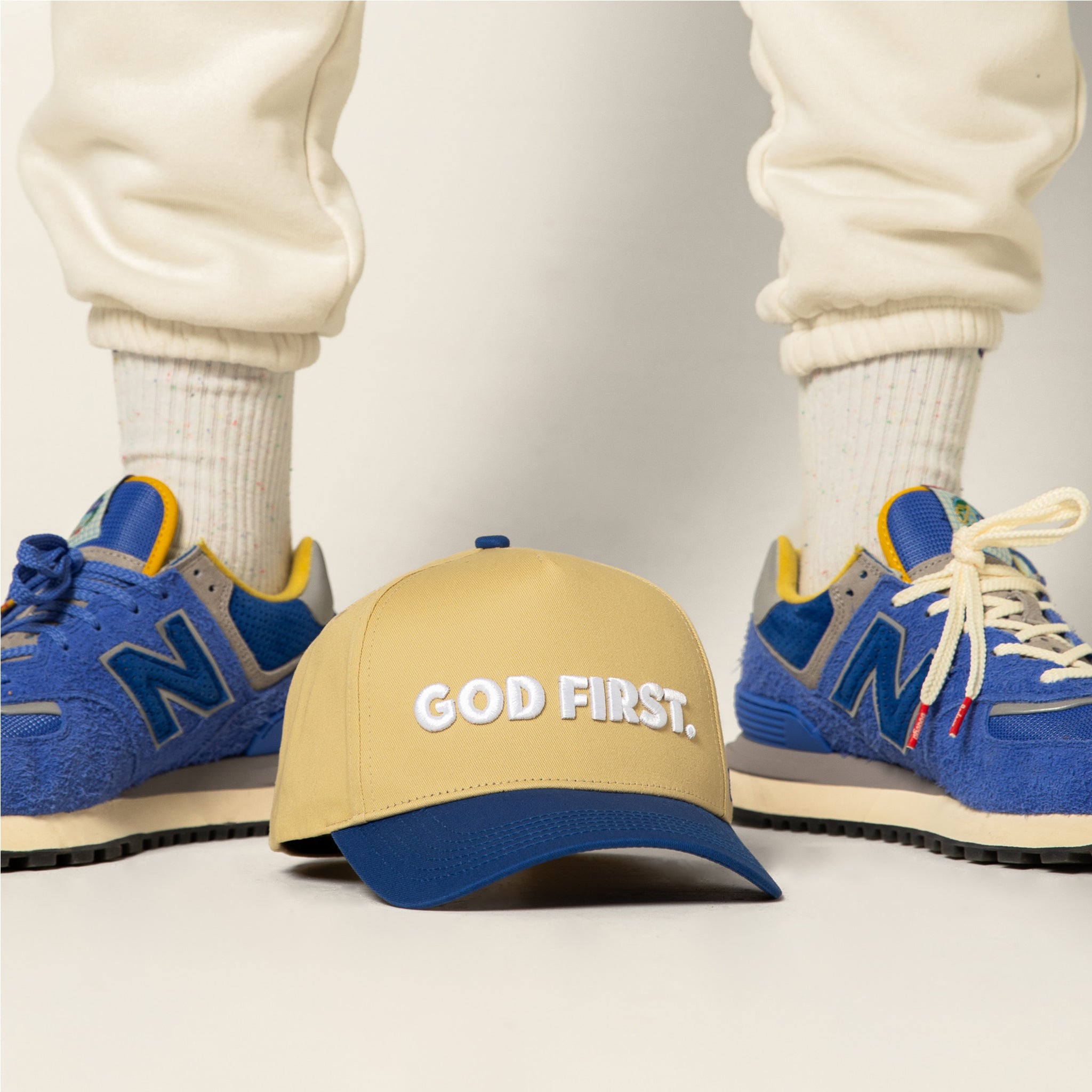 God First Curved Brim Hat- Blue and Khaki