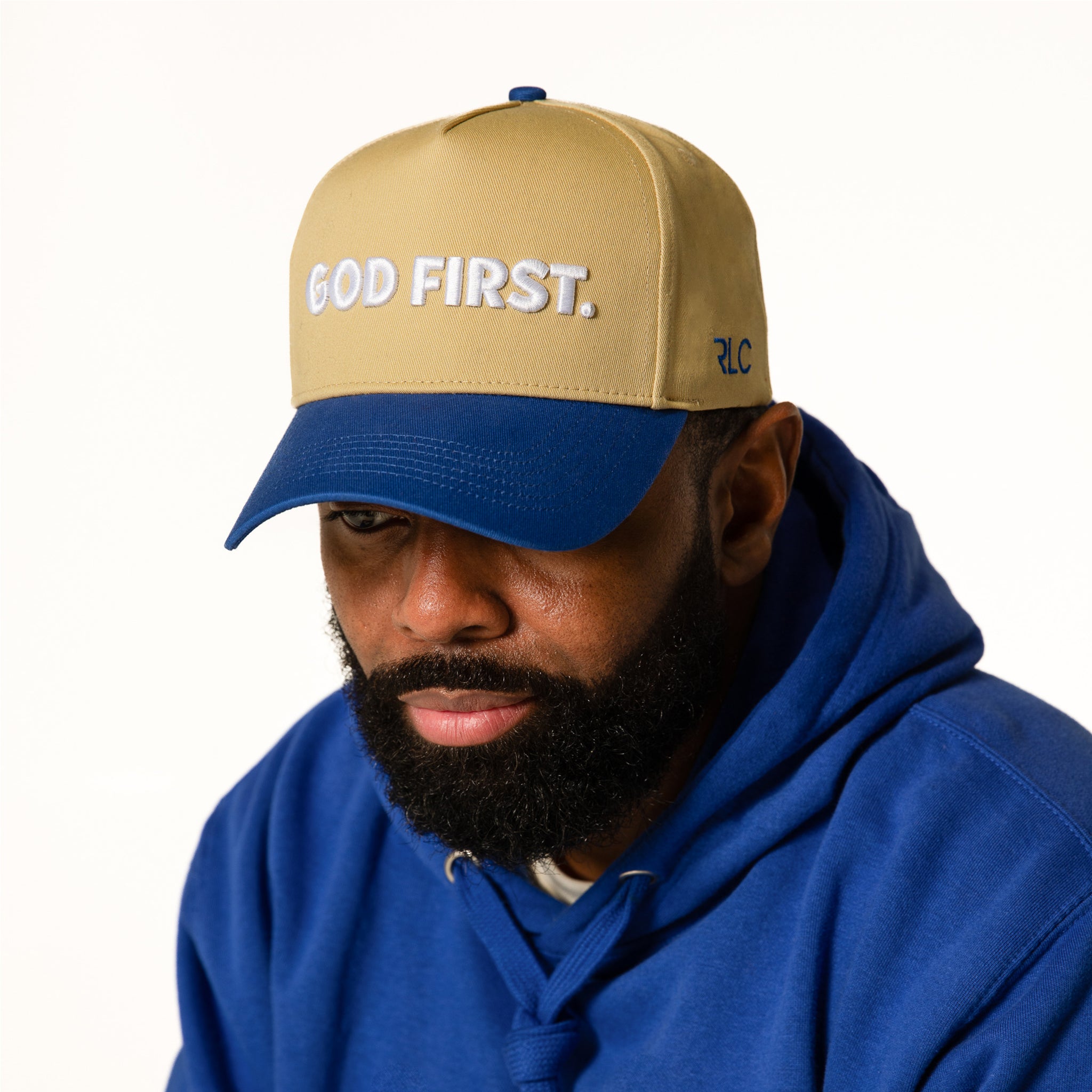 God First Curved Brim Hat- Blue and Khaki
