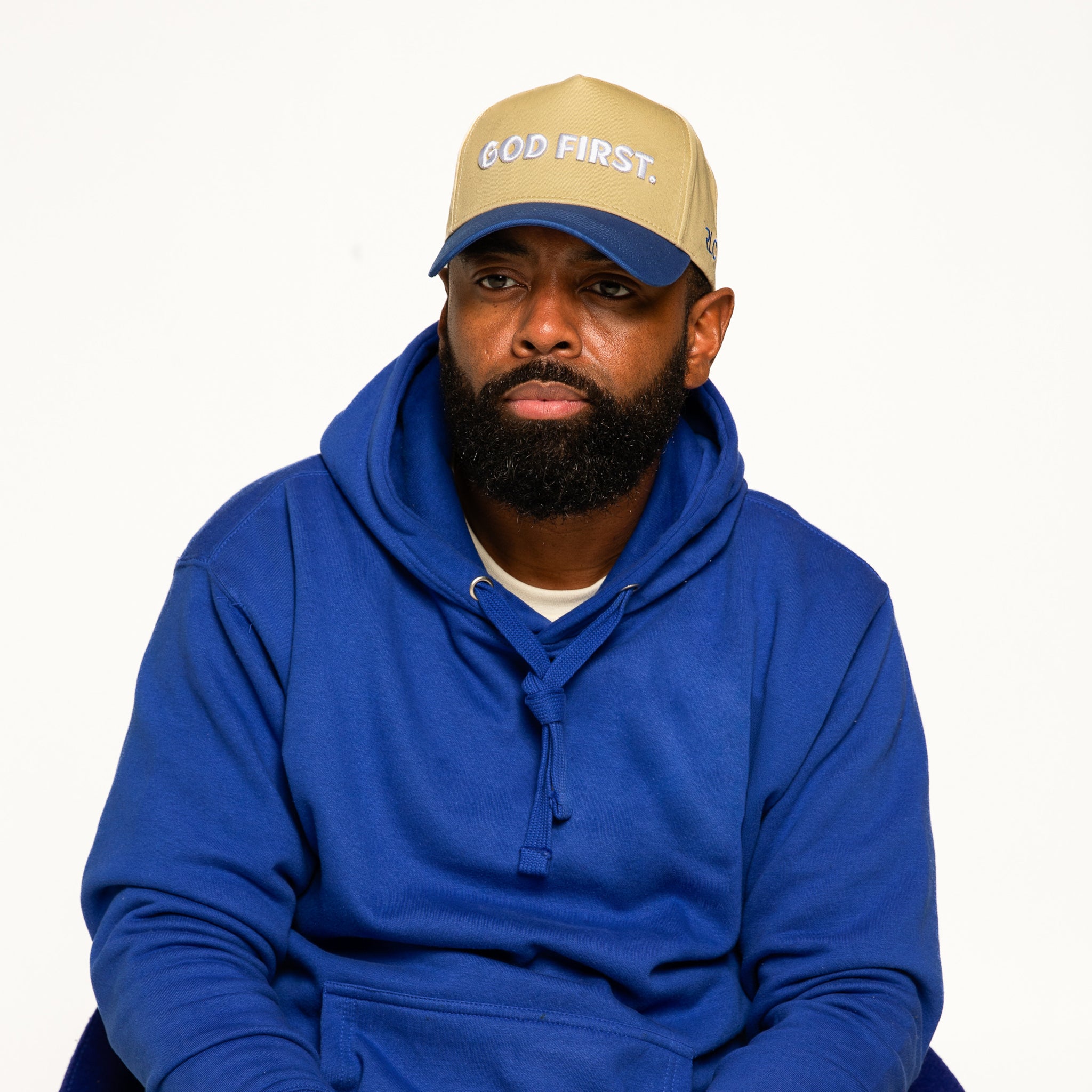 God First Curved Brim Hat- Blue and Khaki