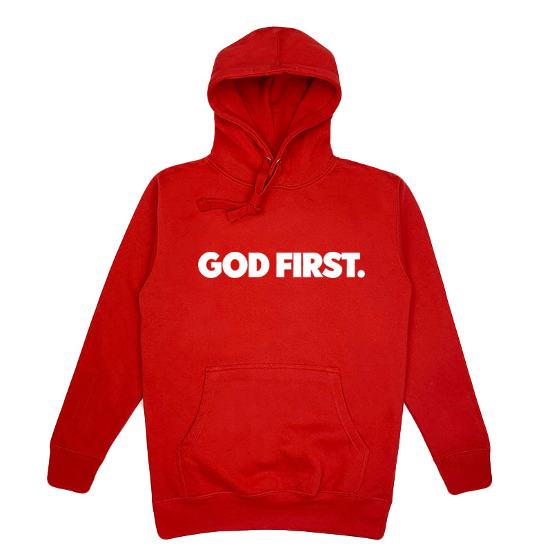 Big Block God First Hoodie -Red and White – Red Letter Clothing