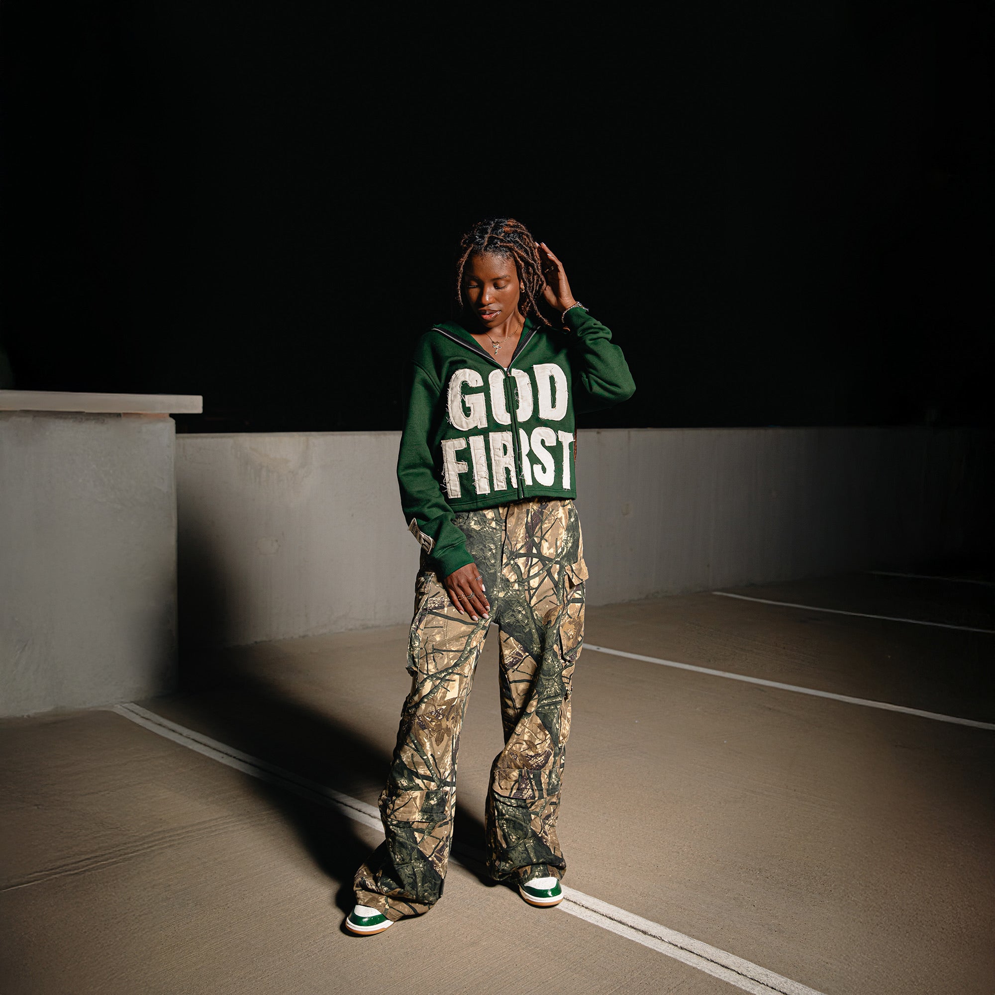 Distressed God First Zip Up