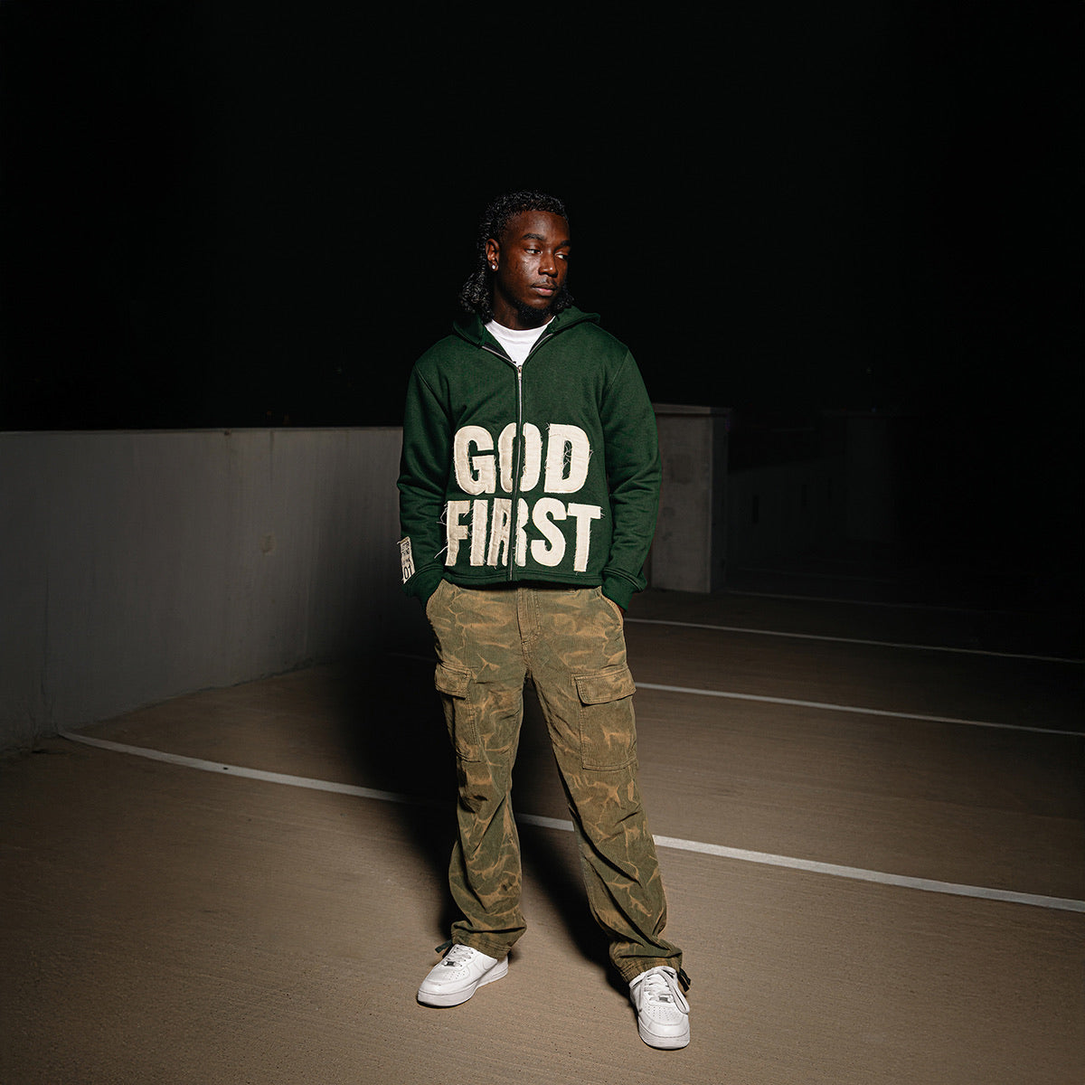 Distressed God First Zip Up