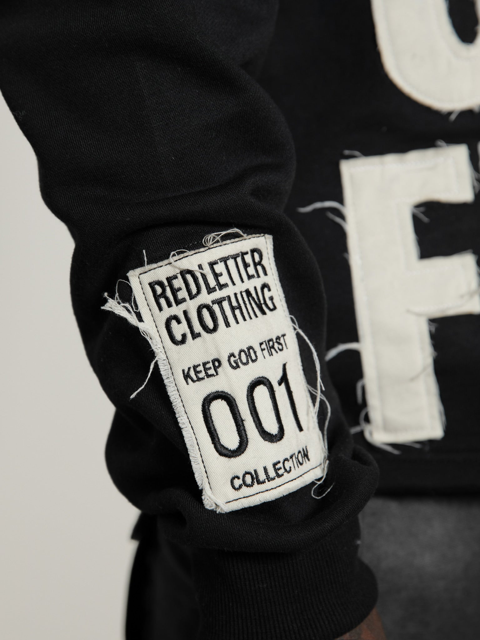 Distressed God First Zip Up- Black