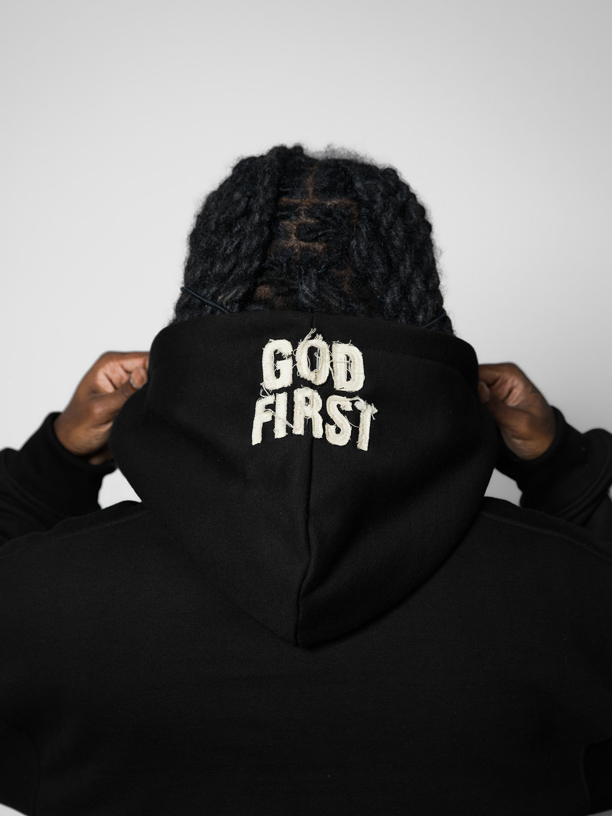 Distressed God First Zip Up- Black