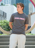God First Crew Tee - Gray & Pink