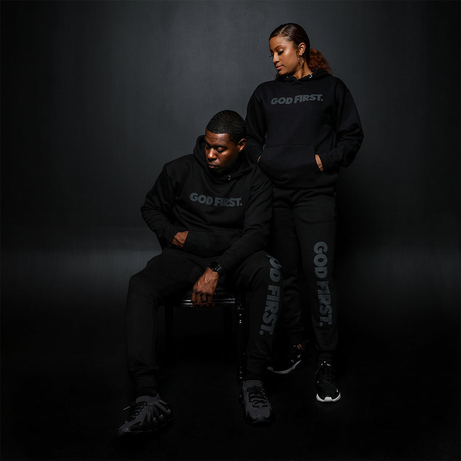 Ggod First God First Hoodie - Black on Black – Red Letter Clothing