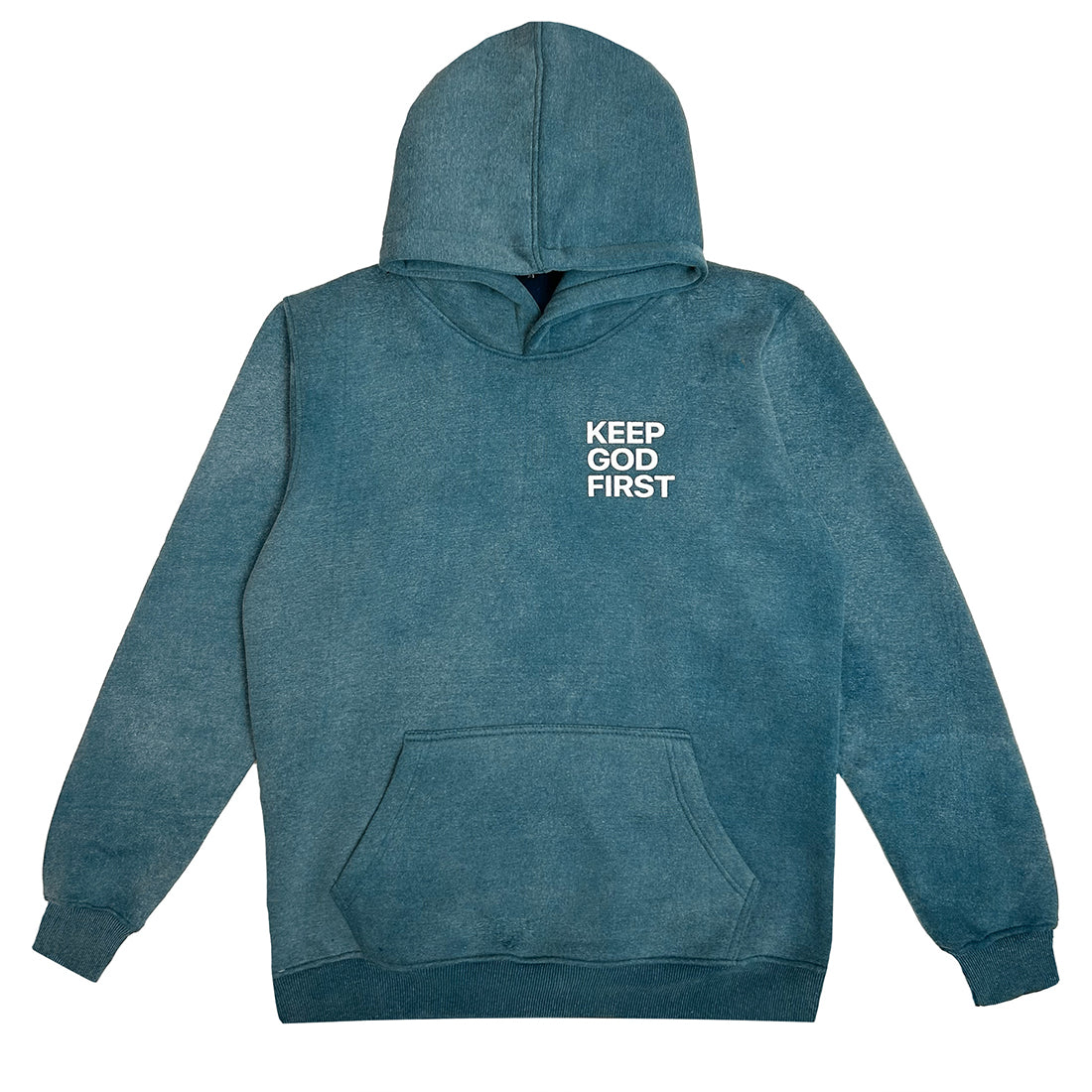 Blue Acid Wash Keep God First Hoodie + FREE Tee