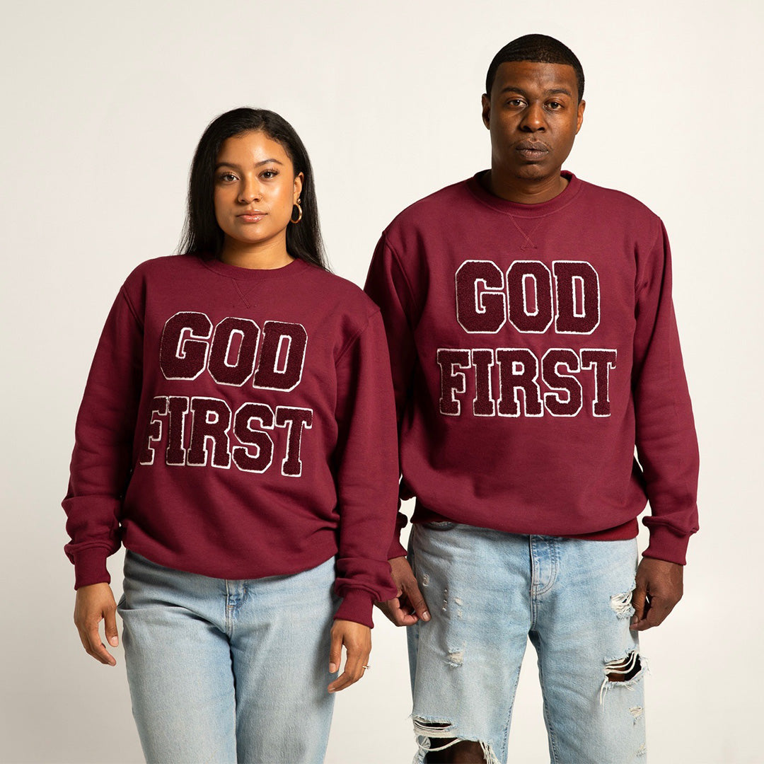 God First Chenille Crew- Maroon