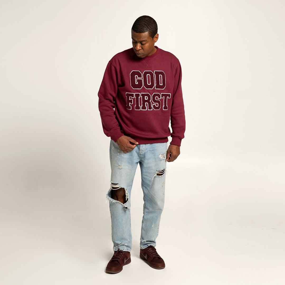 God First Chenille Crew- Maroon