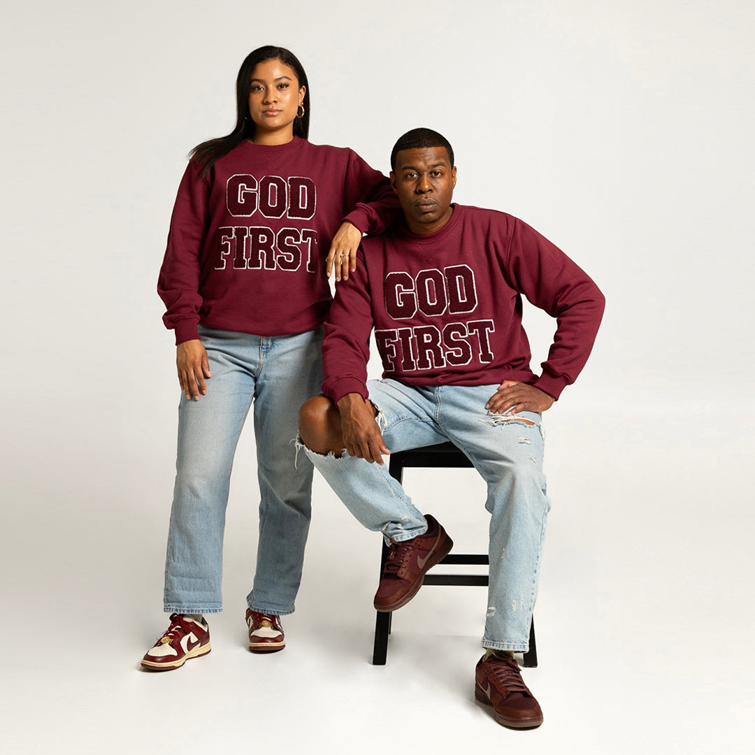 God First Chenille Crew- Maroon