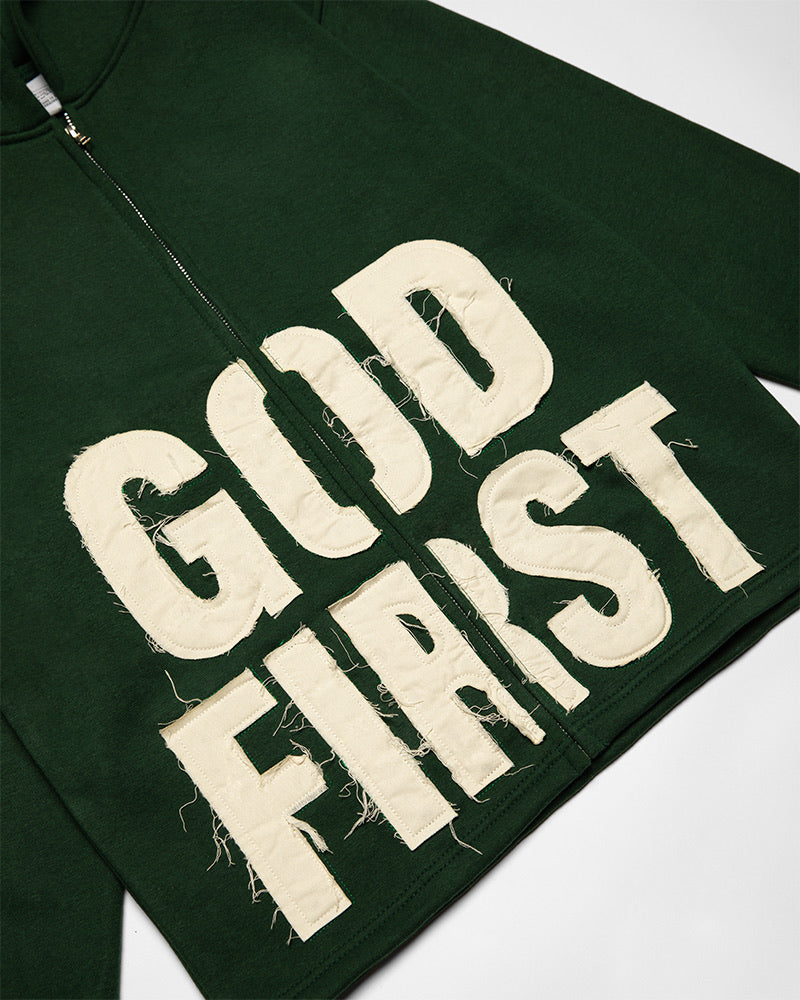 Distressed God First Zip Up