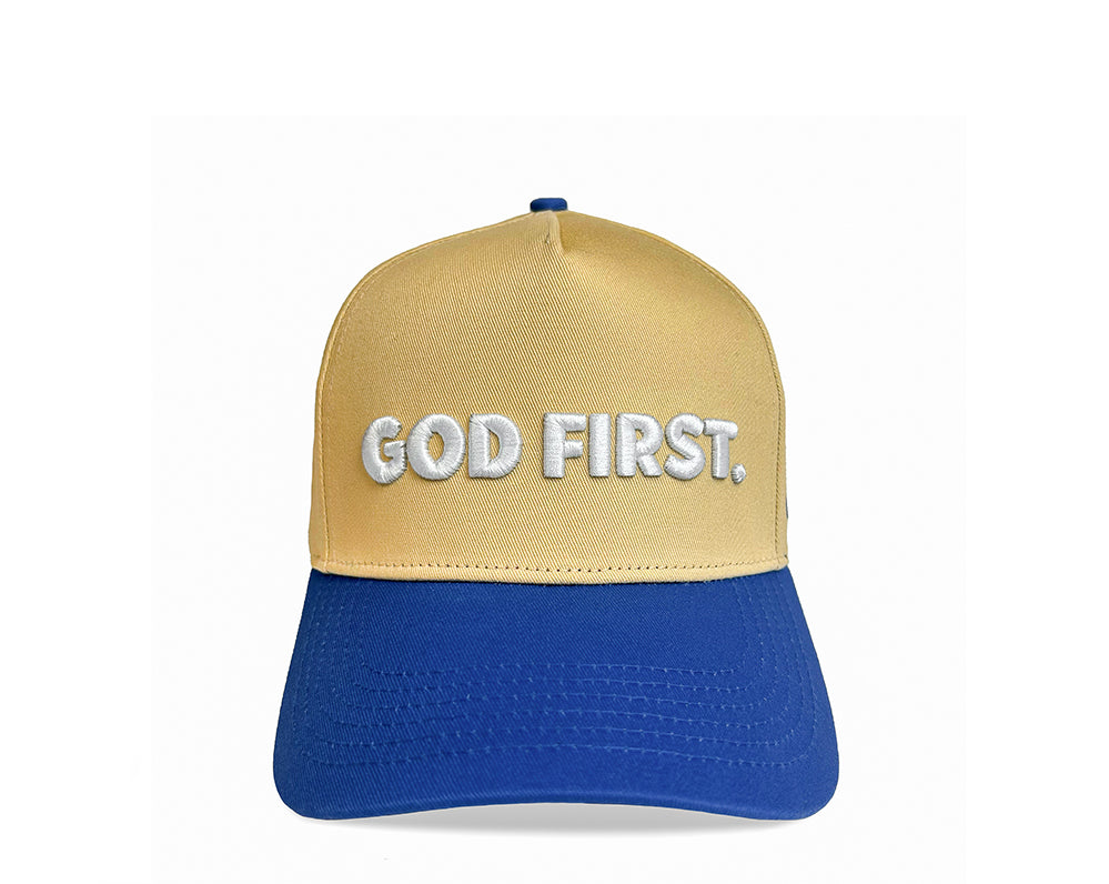 God First Curved Brim Hat- Blue and Khaki