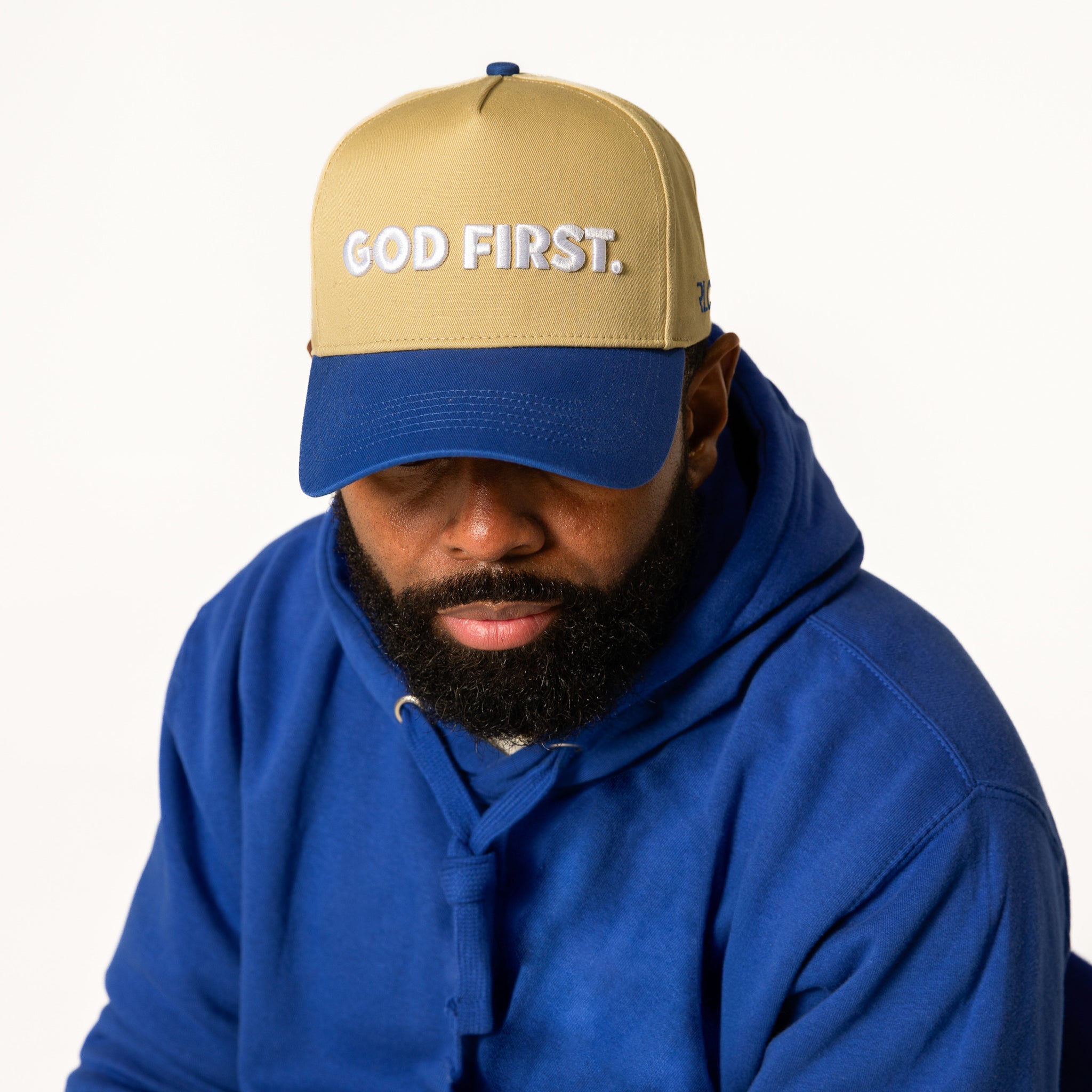 God First Curved Brim Hat- Blue and Khaki