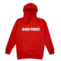 Big Block God First Hoodie -Red and White