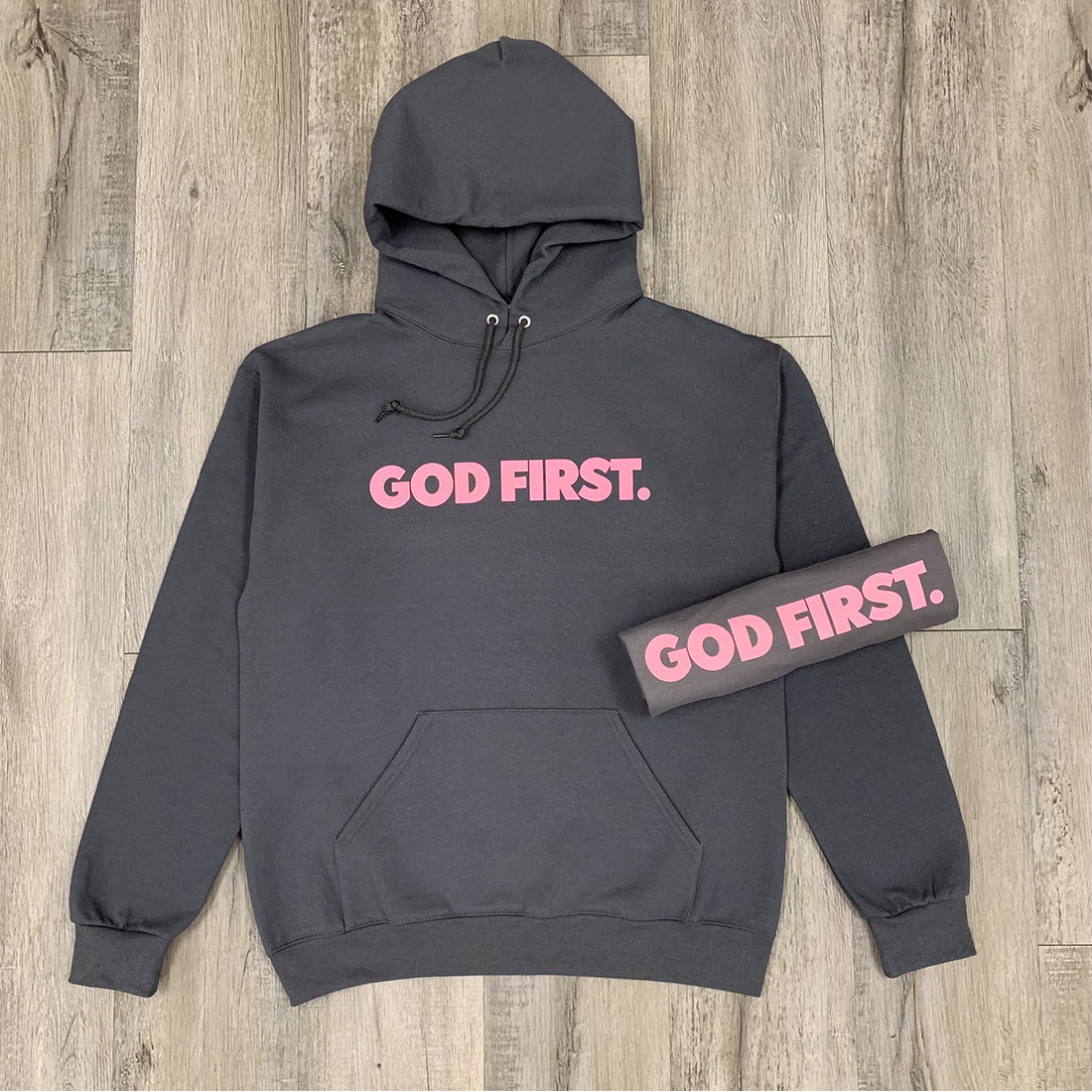 God First Hoodie Gray Pink