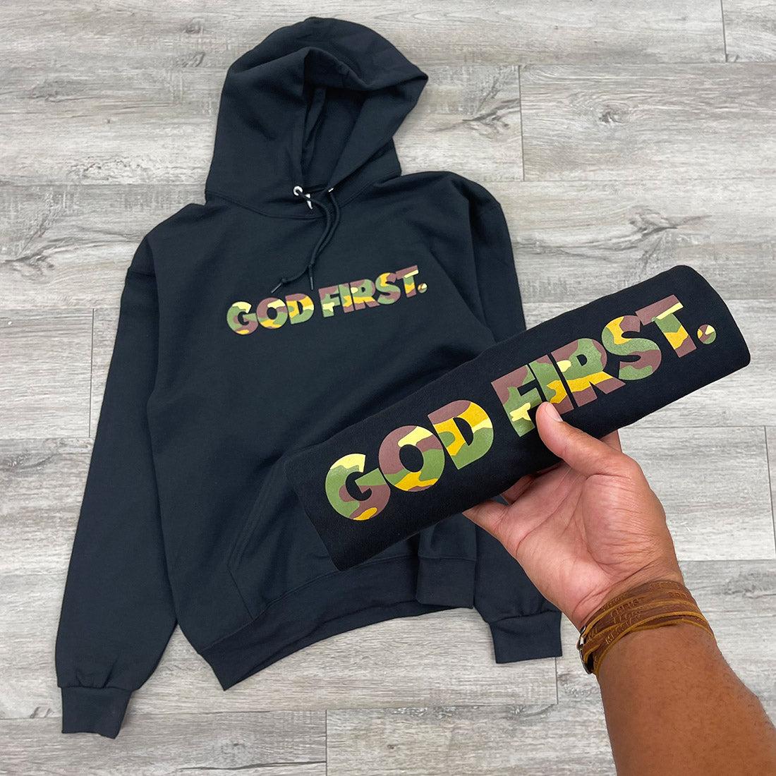 Muddy Camo God First Hoodie